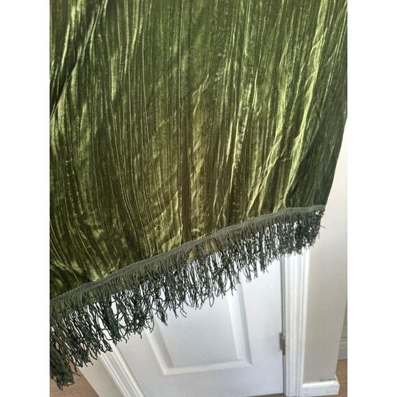 Something Navy Phoebe Velvet Emerald Shirt Dress Fringe S NWT Whimsigoth Vamp - Picture 4 of 11